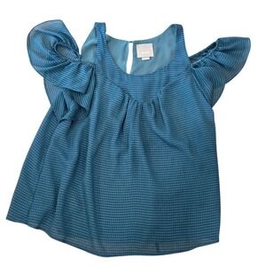 Maeve Anthropolgie Blue Cold Shoulder Ruffle Sleeve Blouse Top Size‎ 8